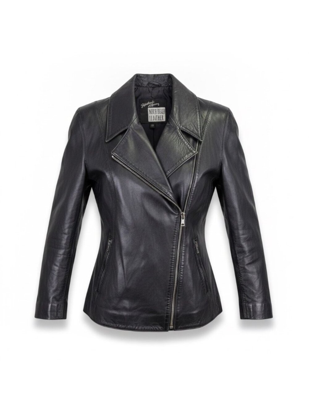 Michael Hoban Womens Black Leather Jacket  Asymmetrical Zip Detail Design Sz 5/6